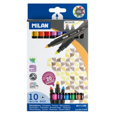 MILAN Bicolor 10 db-os kétvégű filctoll készlet - 20 szín 