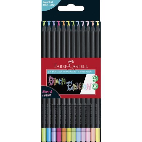 FABER-CASTELL 12 db-os Black Edition színes ceruza készlet (fekete test pasztell+neon szín)