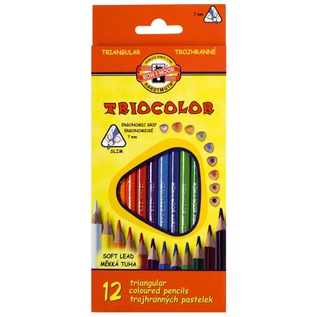KOH-I-NOOR 3132 Triocolor 12 db-os, háromszögletű színes ceruza készlet (7 mm) 