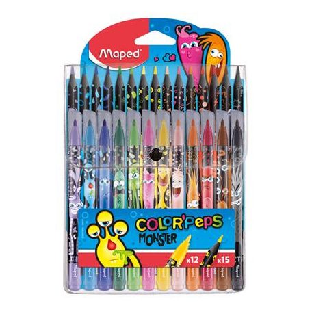 MAPED Color Peps Monster 15 db színes ceruza és 12 db filctoll egy készletben 